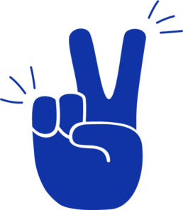 Eine Illustration, die eine Hand zeigt. Sie streckt zwei Finger hoch und symbolisiert das Peace Zeichen. Dynamische Striche zeigen eine Bewegung.